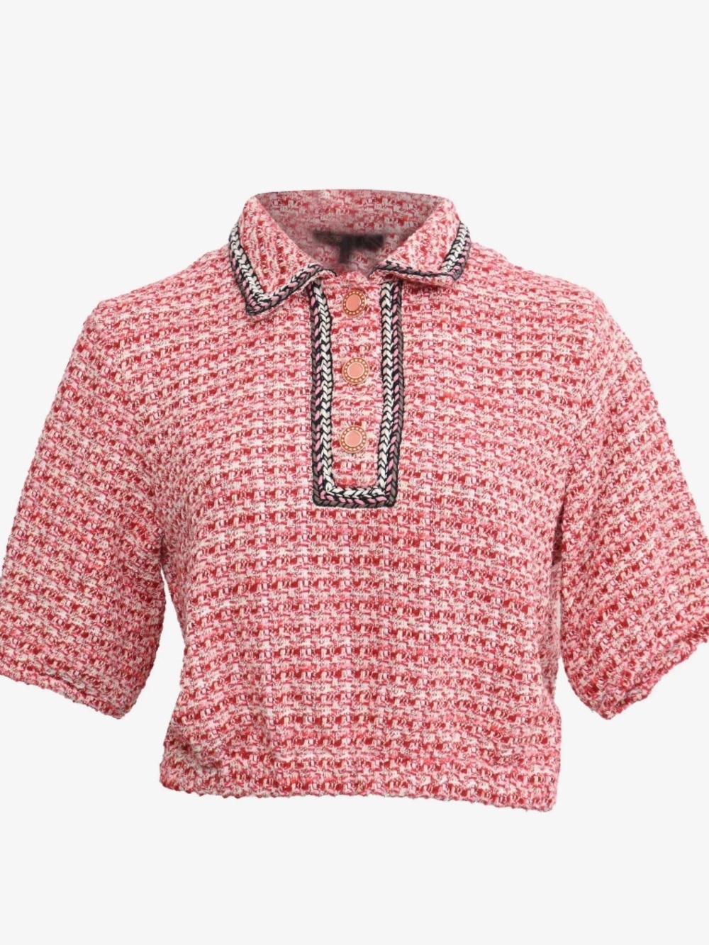 Maje Tweed Polo top shirt blouse cropped loose fit Buttons front NWT Small 4